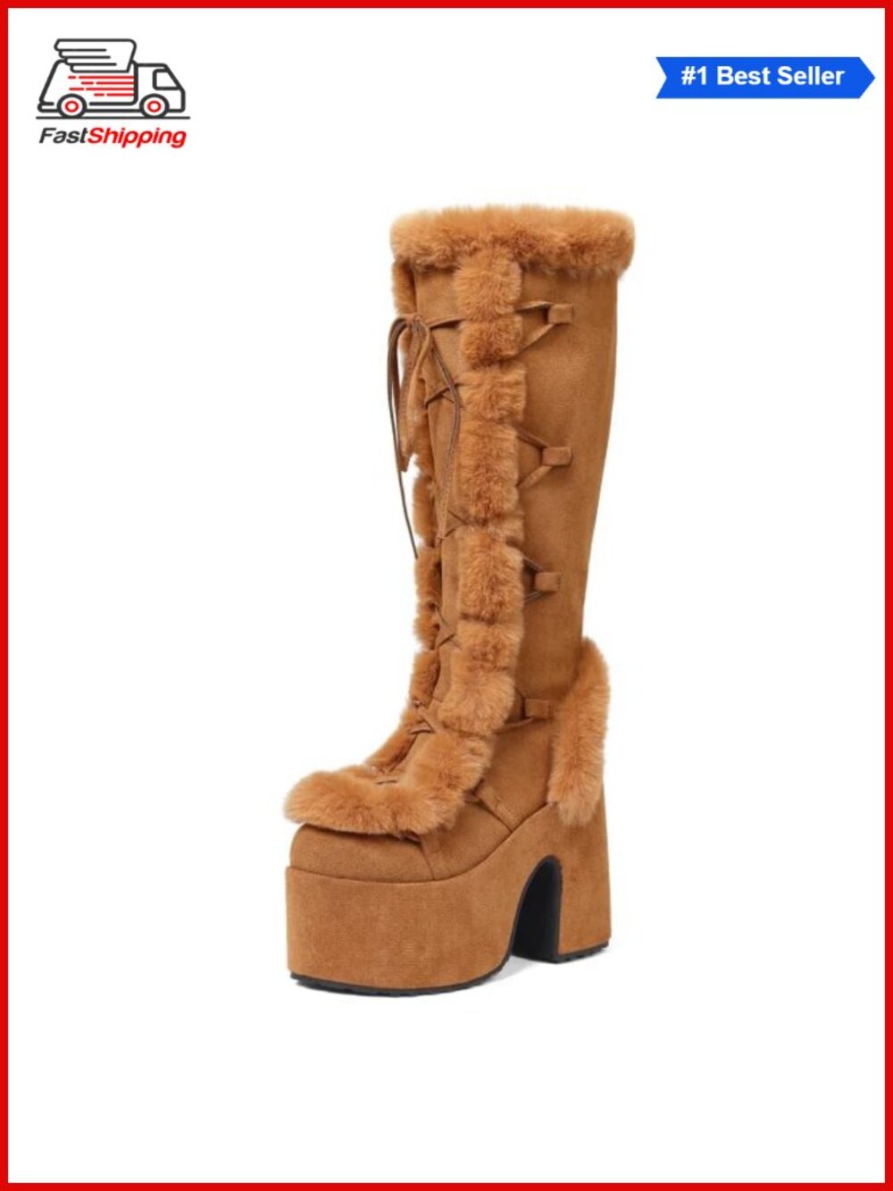 ✨ Gothic Punk Platform Mid Calf Boots Faux Suede Fur Lined Lace Up Chunky Heel